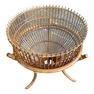 Franco Albini Style Italian Rattan 1960s Fishing Basket Table