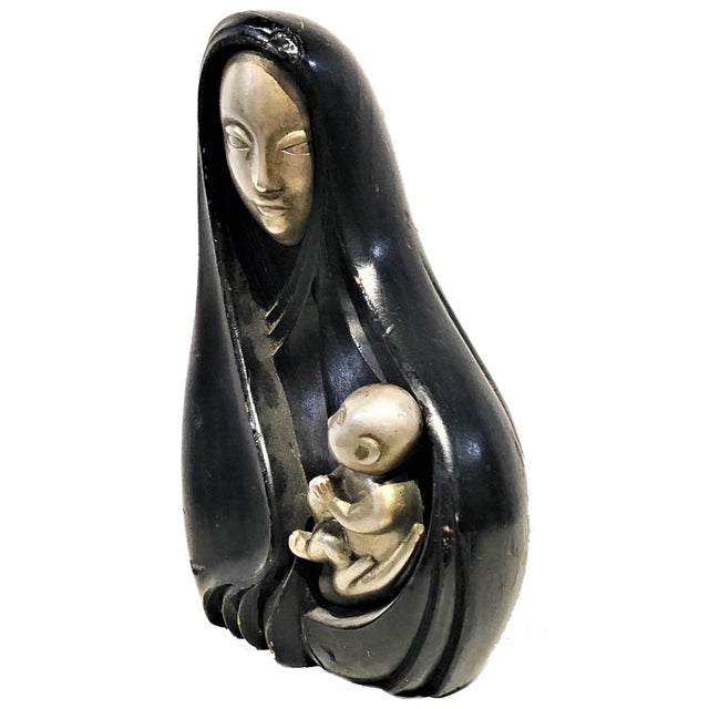 Rena Rosenthal, Madonna & Child, Art Deco Wood & Metal Sculpture, ca. 1920’s For Sale - Image 10 of 12