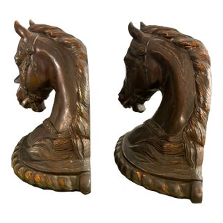Pair of Vintage Cast Metal Horse Bust Bookends by Gladys Brown for Dodge, Inc., Early 20th Century For Sale