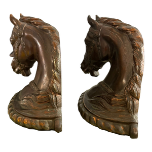 Pair of Vintage Cast Metal Horse Bust Bookends by Gladys Brown for Dodge, Inc., Early 20th Century