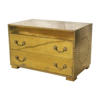 Brass Two-Drawer Chest with Nailhead Trim For Sale