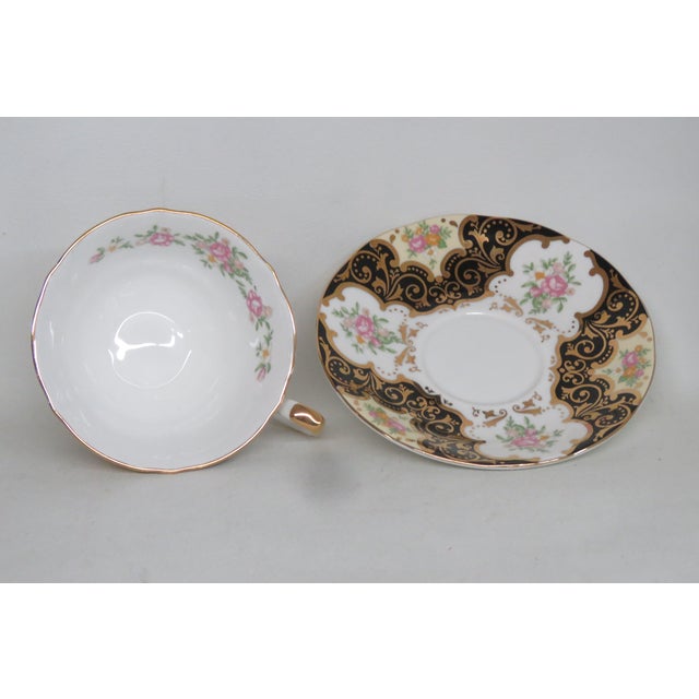 English Staffordshire Elizabethan Bone China Balmoral Black Tea Cup and Saucer Set 4660b For Sale - Image 3 of 10