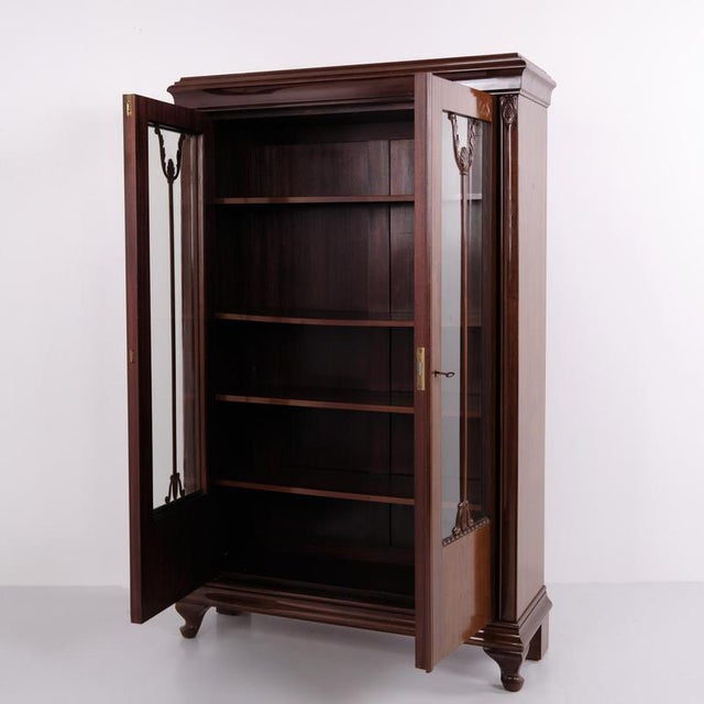 1900 - 1909 Display Cabinet in Hand-Polished Mahogany with Glass Doors, 1900 For Sale - Image 5 of 11
