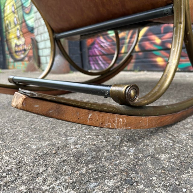 Mid 20th Century Lee Woodard Sculptural Brass and Wood Rocking Chair For Sale - Image 12 of 12