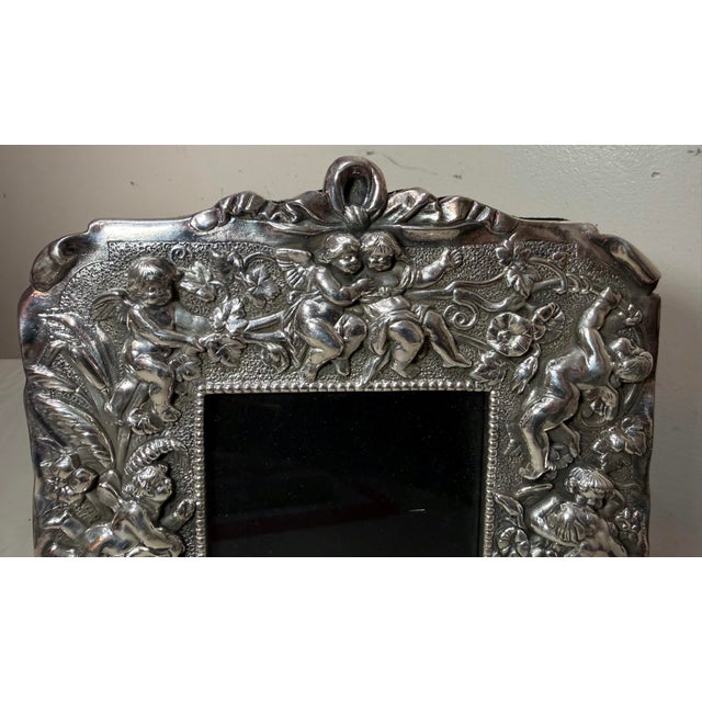 Metal Vintage Ornate Sterling Silver 925 Figural Cherub Putti Picture Photograph Frame For Sale - Image 7 of 18
