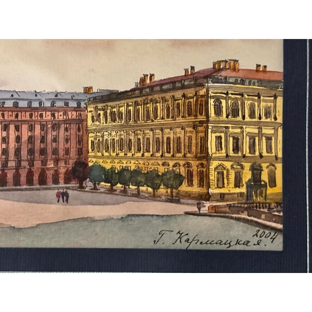Contemporary Original Galina Karmatskaya St. Petersburg Square Pen and Watercolor Painting, Matted For Sale - Image 3 of 12