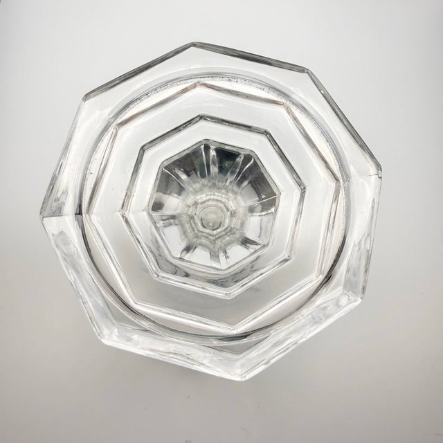 Art Deco Vintage Polish 24% Lead Crystal Candle Holder Goblet Hand Cut Diamond Pattern 9" For Sale - Image 3 of 11