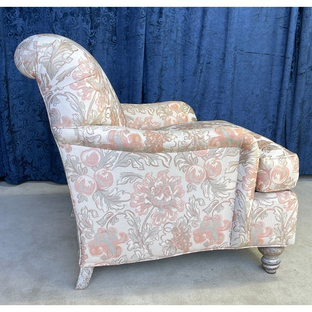 Lounge Chair by Hickory Craft Chair With Orange and Creme Color Damask Fabric For Sale In Philadelphia - Image 6 of 14