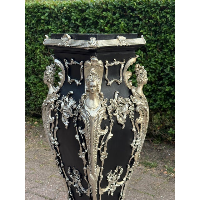 Metal 1980 Italian Baroque Black Silver Pedestal For Sale - Image 7 of 13