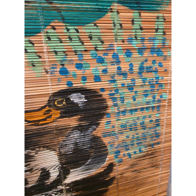 Mid 20th Century Hand-Painted Bamboo Slat Wall Scroll Mandarin Ducks & Lotus Flowers For Sale - Image 11 of 12