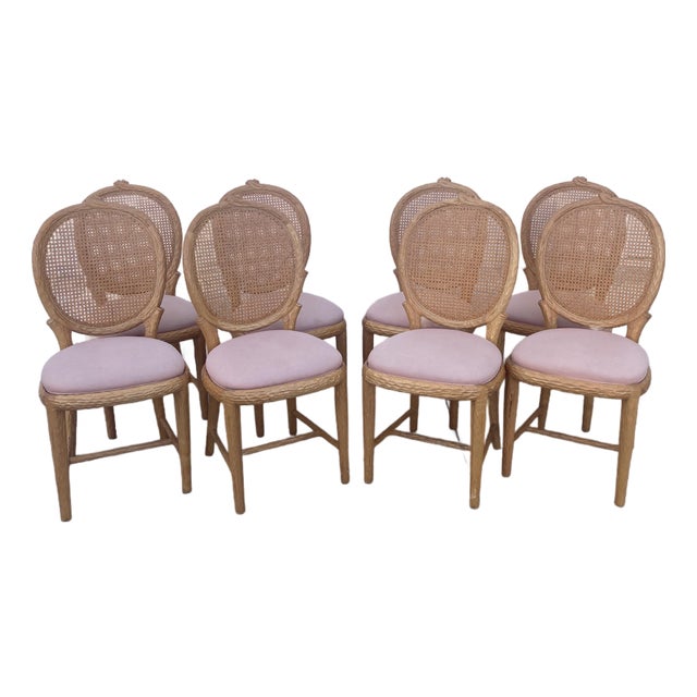 Faux Bois French Louis Style Dining Chairs With Cane Backs -Set of 8 For Sale