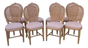 Faux Bois French Louis Style Dining Chairs With Cane Backs -Set of 8