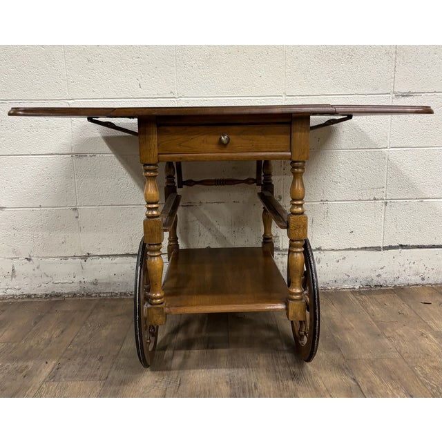 Vintage Oak Drop Leaf Bar Cart Tea Cart For Sale - Image 11 of 13