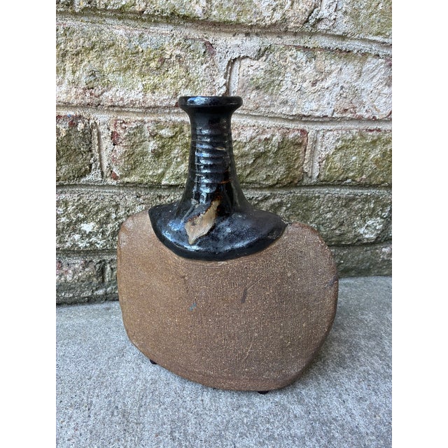 Mid 20th Century Vintage Pottery Vase With Black Top For Sale - Image 5 of 11