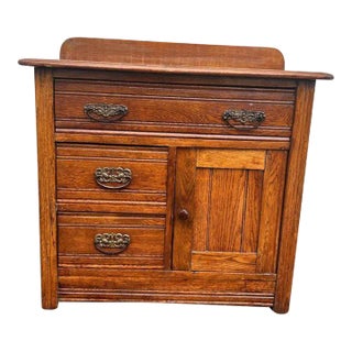 Early 20th Century Antique Tiger Oak Cabinet Wash Stand. For Sale