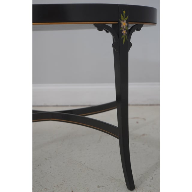 Vintage Black Lacquer Toleware Tray Top End Table For Sale - Image 11 of 16