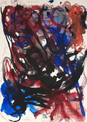 Red and Blue Expressionist Abstract Ink and Acrylic