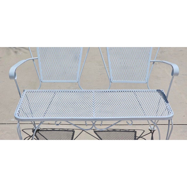 Vintage Mid-Century Modern Russell Woodard Style Wrought Iron Patio Settee Bench – Hollywood Regency Salterini Style Garden Loveseat For Sale - Image 13 of 17