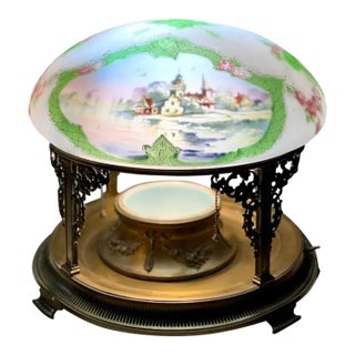 Pairpoint Stained Glass Table Lamp, Seascape Vienna Shade, Planter Base, 1910 For Sale