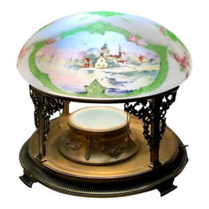 Pairpoint Stained Glass Table Lamp, Seascape Vienna Shade, Planter Base, 1910