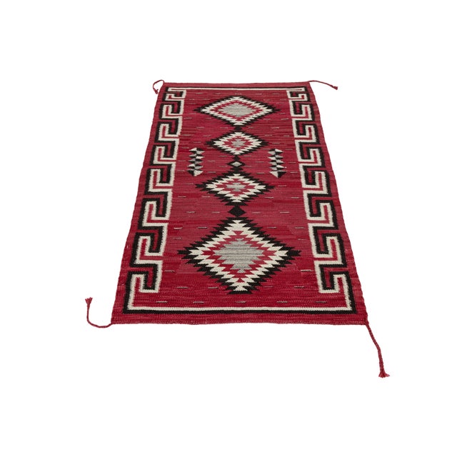 3x5 Contemporary Handmade Modern Navajo Style Crimson Wool Runner Rug For Sale - Image 4 of 8