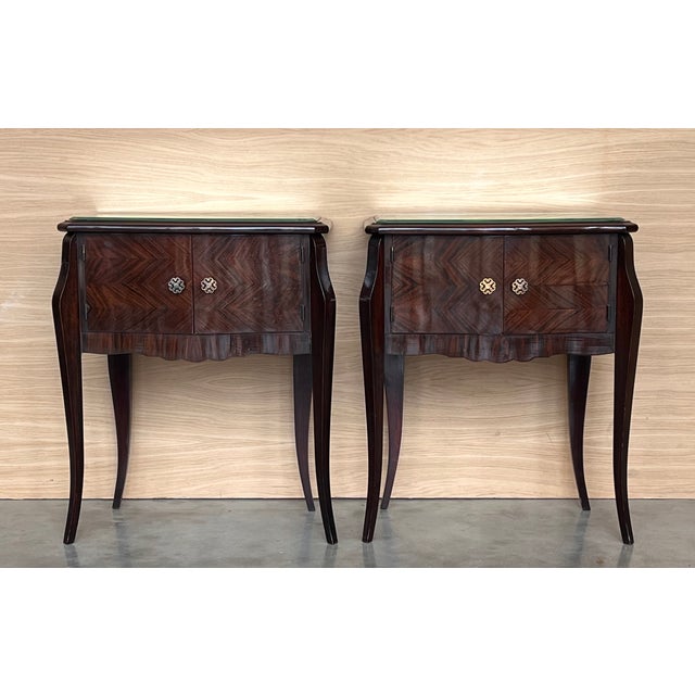 Early 20th Century Art Deco Italian Bedside Tables in Mahogany, 1950s, Set of 2 For Sale - Image 10 of 14