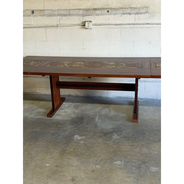 In Style of Gangsø Møbler Ox Art Tile Dining Table Two Leaves Rosewood Danish Mid-Century Modern 1970s For Sale - Image 10 of 11