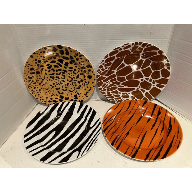Mid-Century Modern Vintge MCM Asst. Saks Fifth Avenue Porc. Animal Skin Pattern Dinner Plates-Set of 4 For Sale - Image 3 of 5