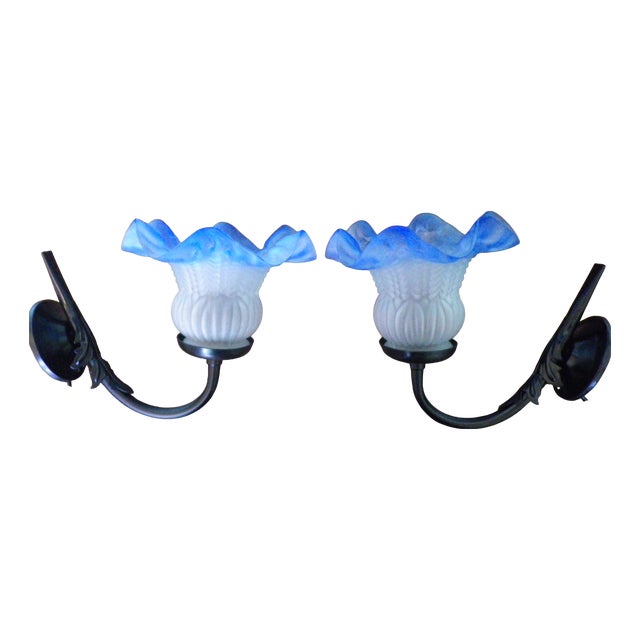 Vintage Wall Lights with Opaline Glass, 1970s, Set of 2 For Sale