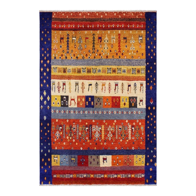 Moroccan Tribal Rust/Blue Wool Rug - 8'9'' X 12'4'' For Sale
