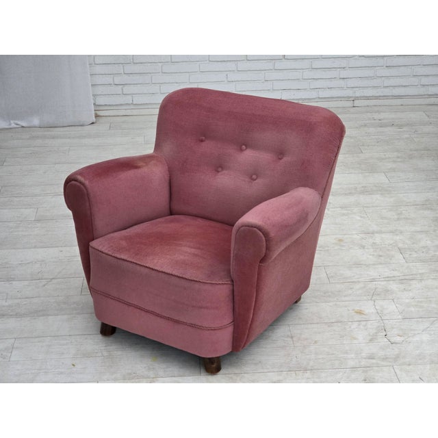 Pink Mid-Century Danish Oak Relax Armchair with Velour Upholstery, 1960s For Sale - Image 8 of 18