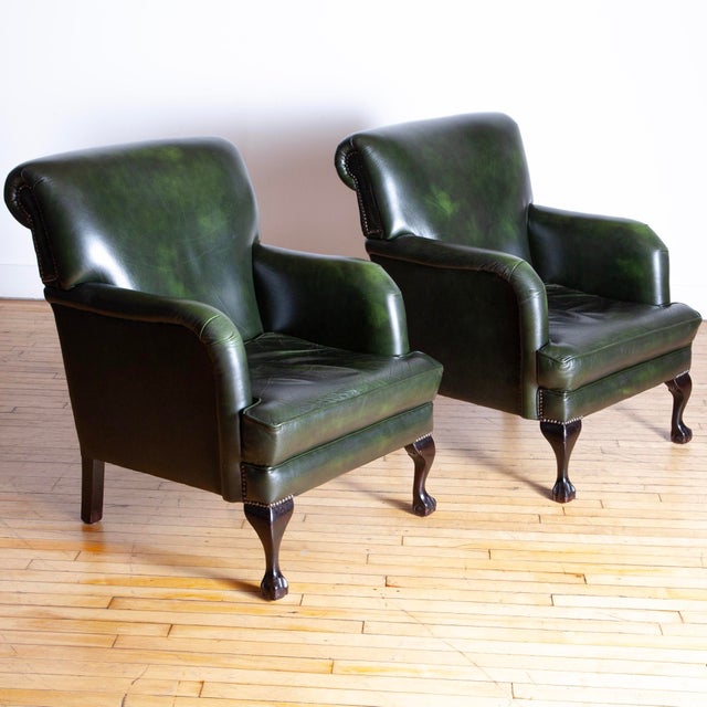 George Smith Mid 20th Century Pair of George Smith Style Leather Armchairs and Ottoman For Sale - Image 4 of 10