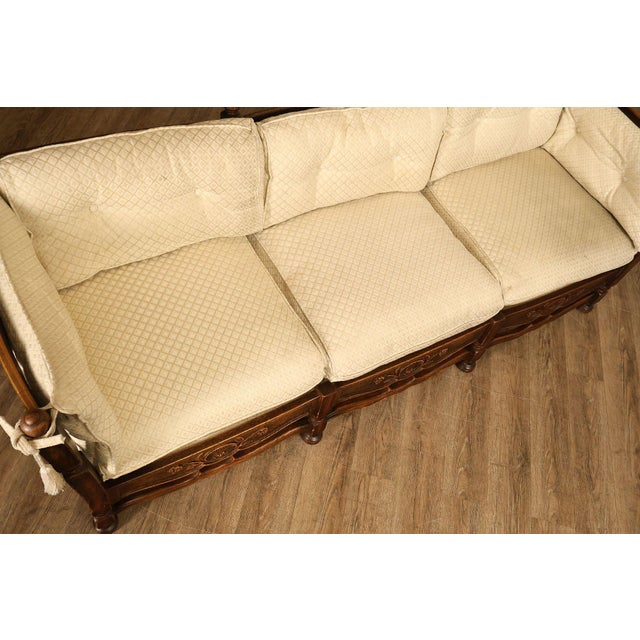 Mid 20th Century French Country Style Carved Oak Frame Three Seat Sofa For Sale - Image 5 of 18