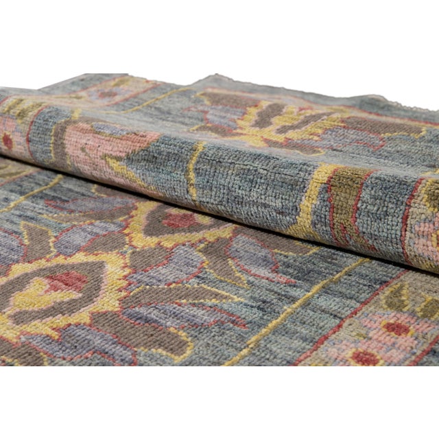 Textile Modern Oushak Handmade Gray Botanical Wool Runner For Sale - Image 7 of 12