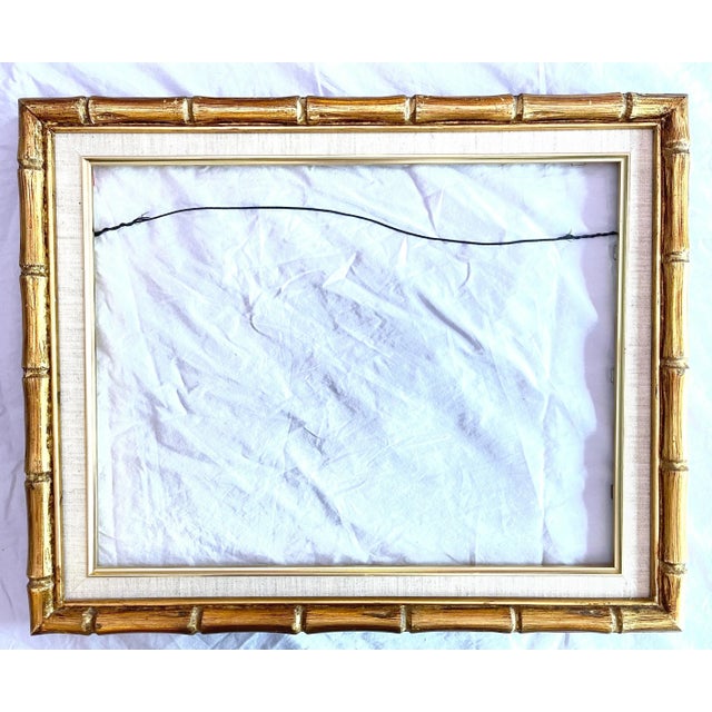 1950s Giltwood Bamboo-Style Linen Wood Picture Frame For Sale - Image 13 of 13