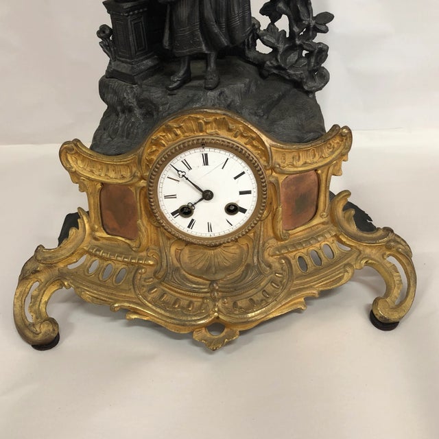 Rococo 1830s Vintage French Bronze & Copper Clock For Sale - Image 3 of 13