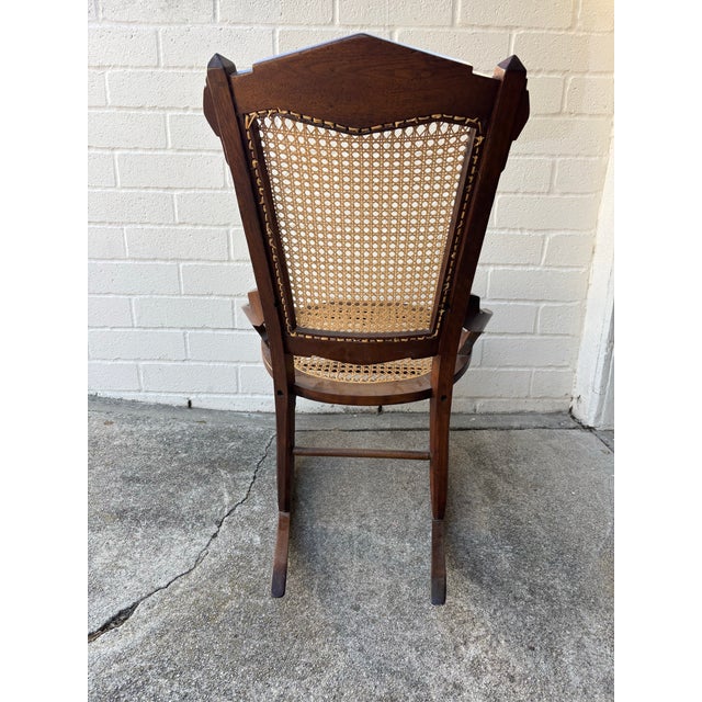 Vintage Victorian Wooden & Cane /Rattan Rocking Chair For Sale In Los Angeles - Image 6 of 8
