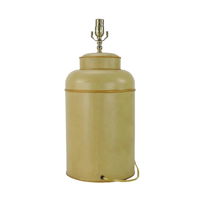 A Pair 1990s British Chinoiserie Hand-Painted Tin Tea Canister Table Lamps For Sale - Image 10 of 11