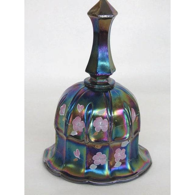 Fenton Carnival Glass Amethyst Hand Painted Flowers Bell For Sale - Image 11 of 11