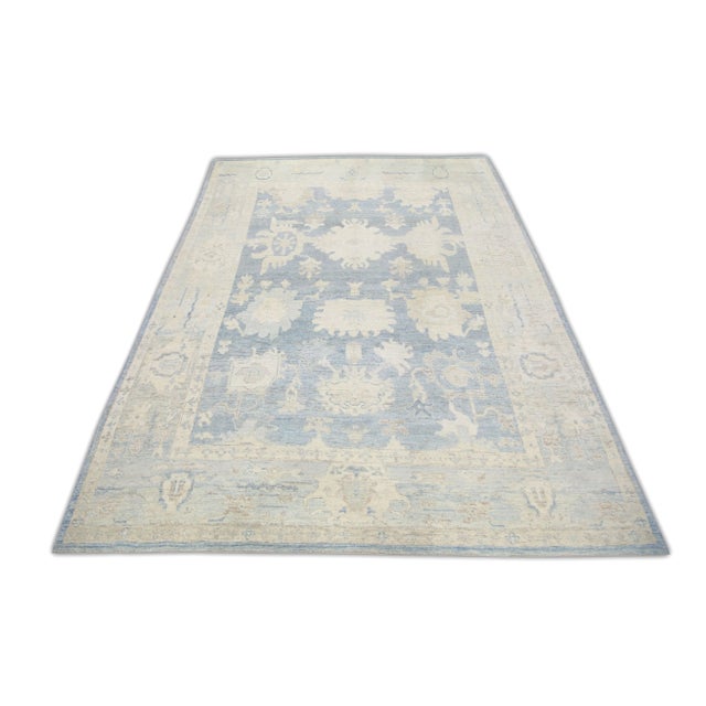21st Century Oriental Hand Knotted Blue Gray Turkish Oushak Rug 10'5" X 14'4" For Sale In Houston - Image 6 of 6