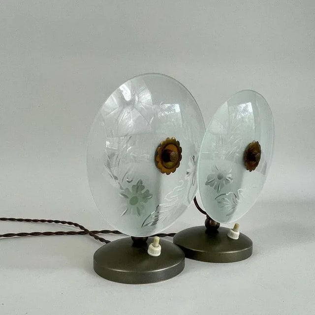 Mid-Century Etched Glass Table Lamps, Italy, 1950s, Set of 2 For Sale - Image 12 of 16