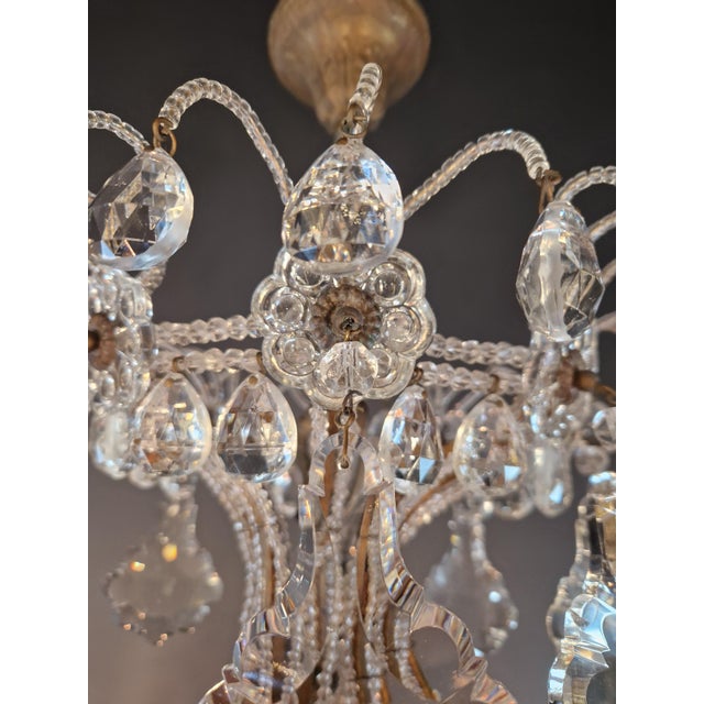 Antique Art Nouveau Flower Candelabrum Crystal Chandelier Brass Ceiling Lustre For Sale - Image 14 of 15