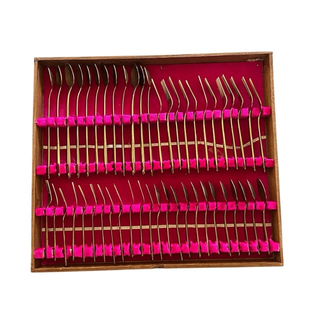 Brass Vintage Tony’s Gems Plated Brass 150 Pieces 12 Person Flatware Set For Sale - Image 8 of 13