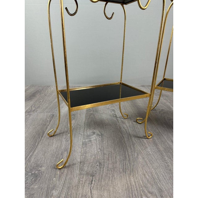 Vintage Side Tables in Gilt Metal with Glazed Ceramic Tops, 1960s, Set of 2 For Sale - Image 4 of 12