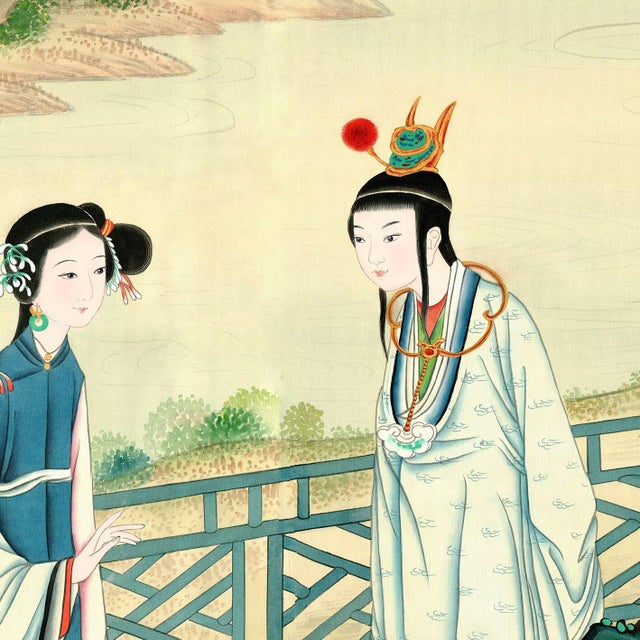 36" * H108"/Panel* 4ps, Qing Dynasty Style Court-Lady Wallpaper, Dream of the Red Chamber Wallpaper For Sale - Image 6 of 7