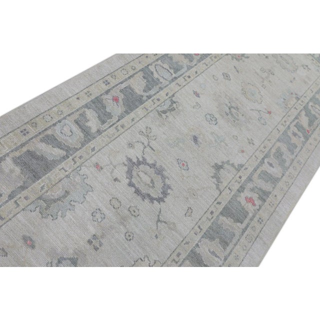 Textile Gray & Cream Handwoven Turkish Oushak Runner 4'2" X 13'8" For Sale - Image 7 of 9