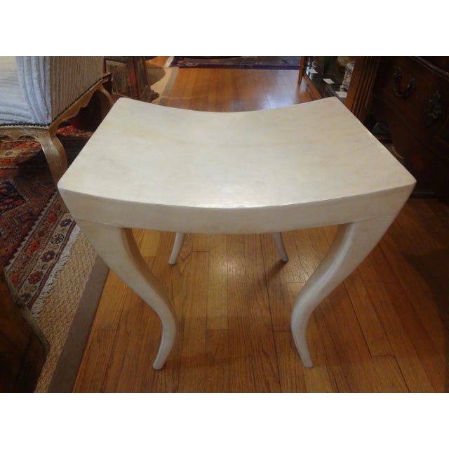 French Modern Parchment Bench By R&Y Augousti. This Stunning Bench Has Beautiful Saber Legs. This Lovely Postmodern French...