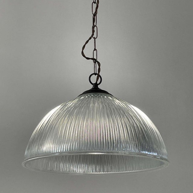 Art Deco Industrial Glass Pendant Lamp from Holophane, France, 1930s For Sale - Image 14 of 17