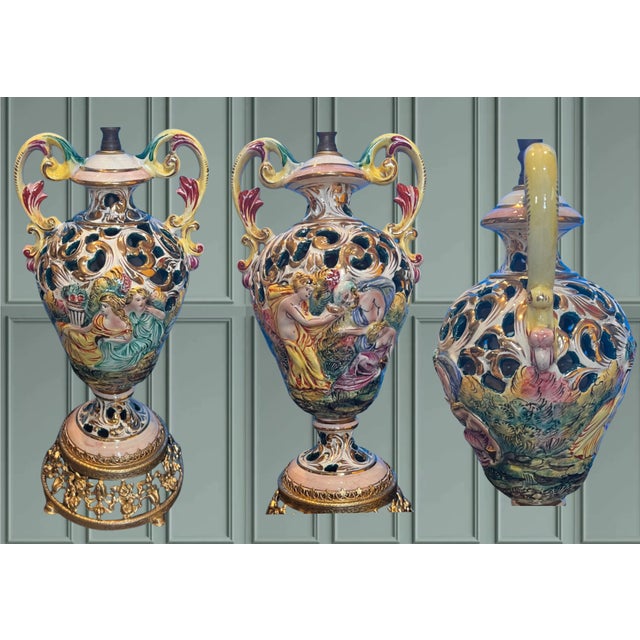 Capodimonte Porcelain Table Lamp: Garden Celebration With Mead For Sale - Image 12 of 12
