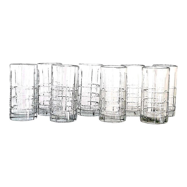 Vintage Anchor Hocking Flat Iced Tea Tumblers in Tartan (Manchester) Clear, Set of 8 For Sale